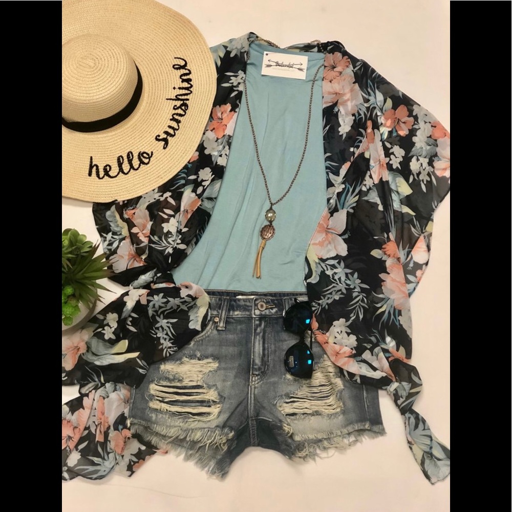 ***Navy Floral Kimono- One Size Fits All